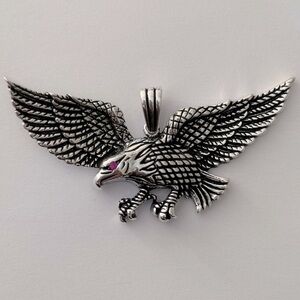 925 Silver eagle unisex wing wings pendant pink cz eye